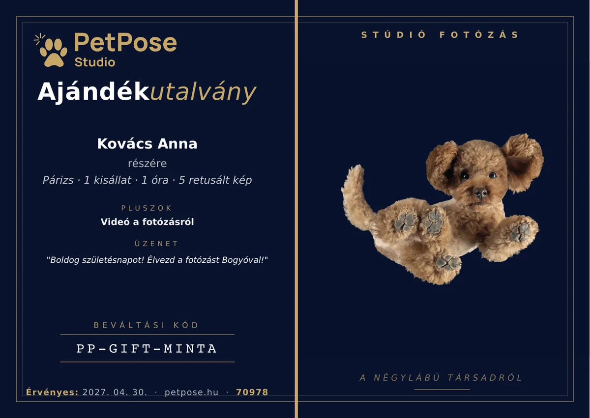 PetPose Studio ajándékutalvány — Klasszikus design